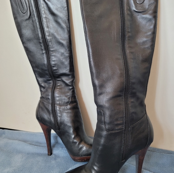 Aldo Florisca Black Leather Knee Hi Boots - Picture 2 of 16